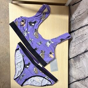 MeUndies “Pardon my Frenchie” Purple Dog Print Bralette & Bikini Set